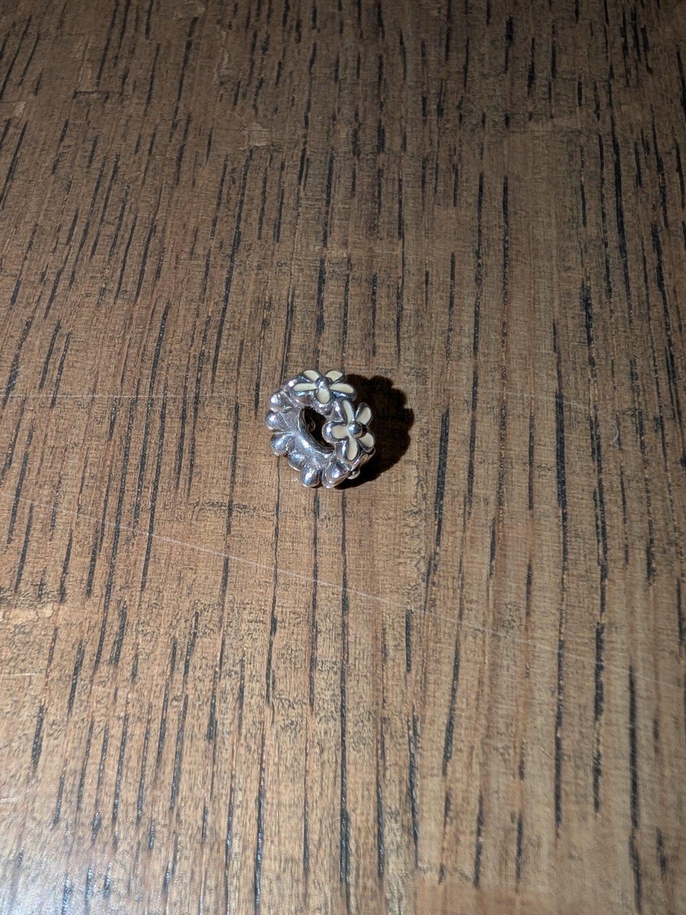 Pandora Silver Charm with White Enamel Daisy Flowers